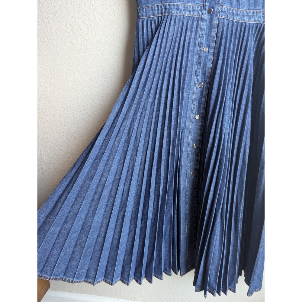 Christian Dior‎ pleated denim midi shirt dress size US 8 blue button front $4900 - Picture 6 of 8